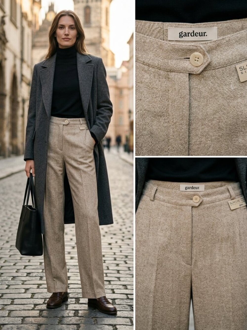 NWOT Gardeur Stretch Wool Blend Pants Beige Germany Minimalist Quiet Luxury 8 M
